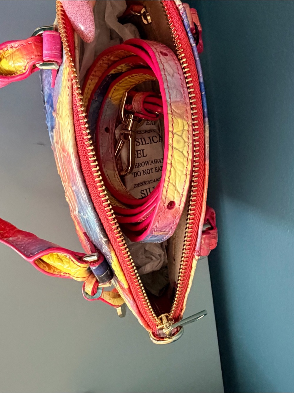 Brahmin Multicolor Croc-Embossed Satchel - Pink, Yellow & Blue - Picture 5 of 5
